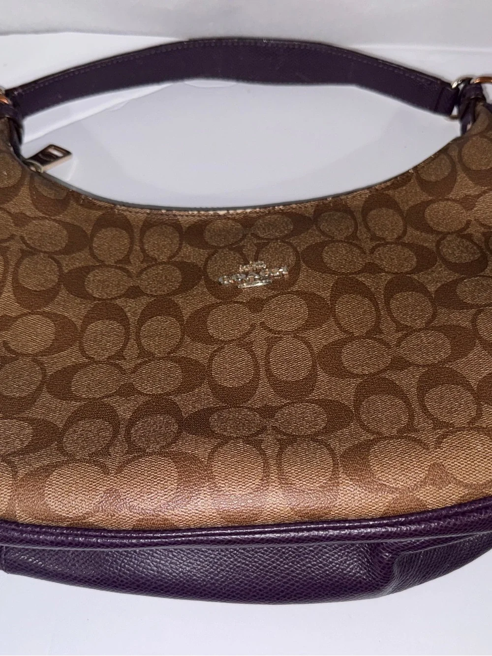 Coach Harley Hobo Bag Signature Canvas Purple Leather Trim F38267 June 2016 Y2K - Picture 10 of 10